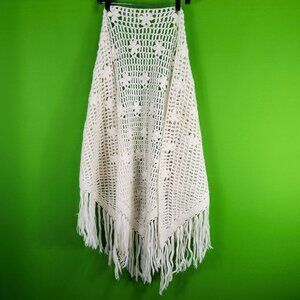 Hand-Loomed Rosanna Virgin Wool Crochet Triangle Shawl W/ Fringe Floral Pattern